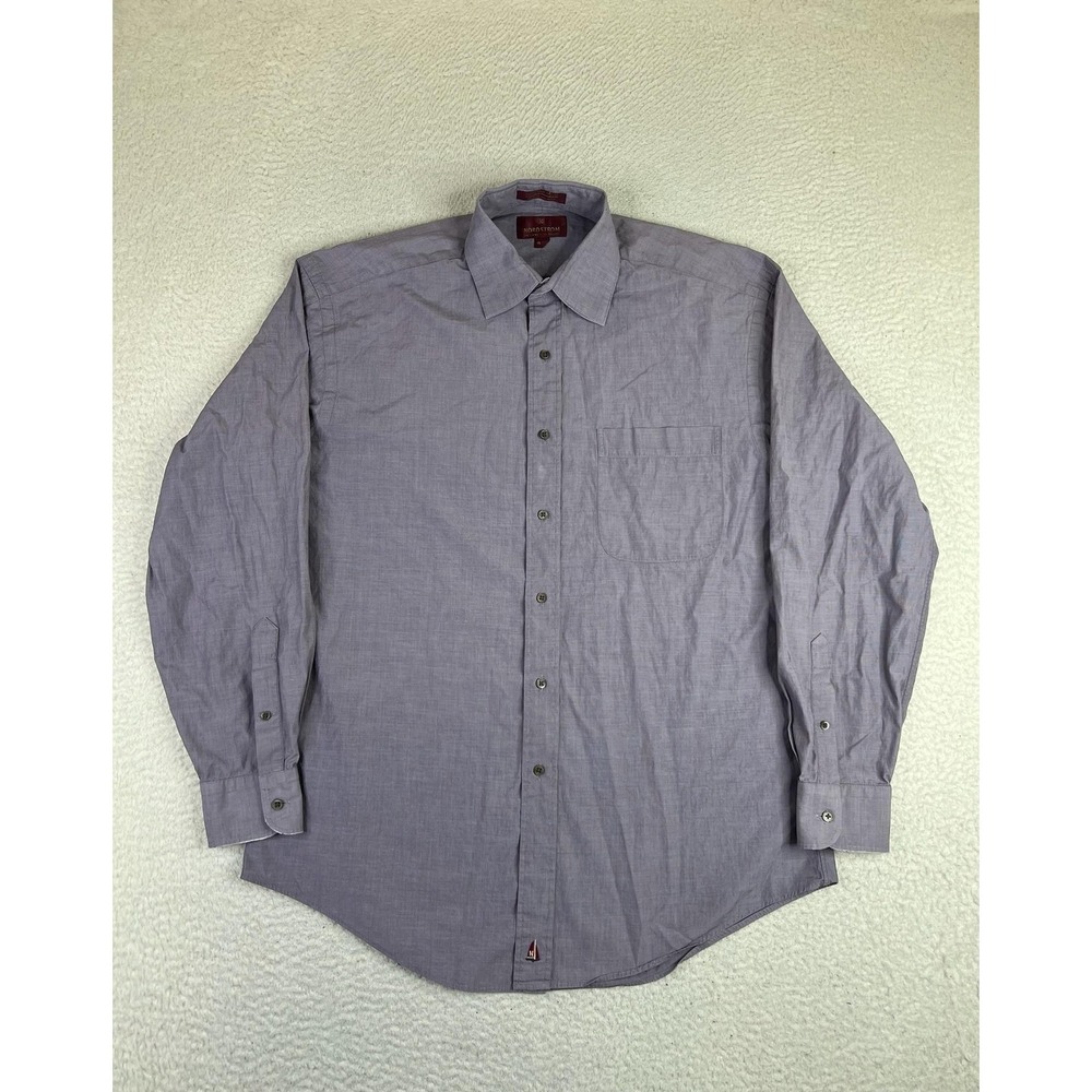 Nordstrom Mens Dress Shirt‎ 15 32/33 Purple Check Relaxed Classic Broadcloth LS